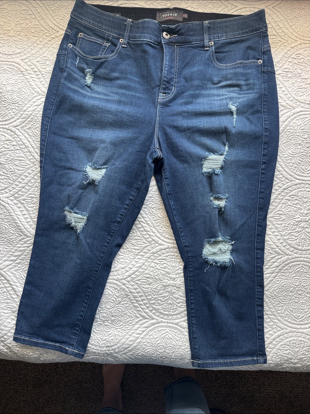 torrid Blue Distressed Cropped Skinny Jeans
